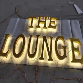 Outdoor gold paint backlit Stainless steel led letter store signs, lounge facade back lighted LED restaurant name sign